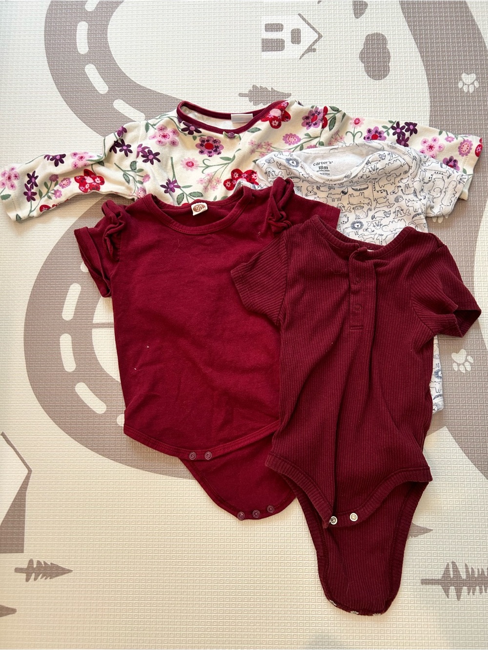 Baby Girls Burgundy body suit Set with Floral & Animal Prints